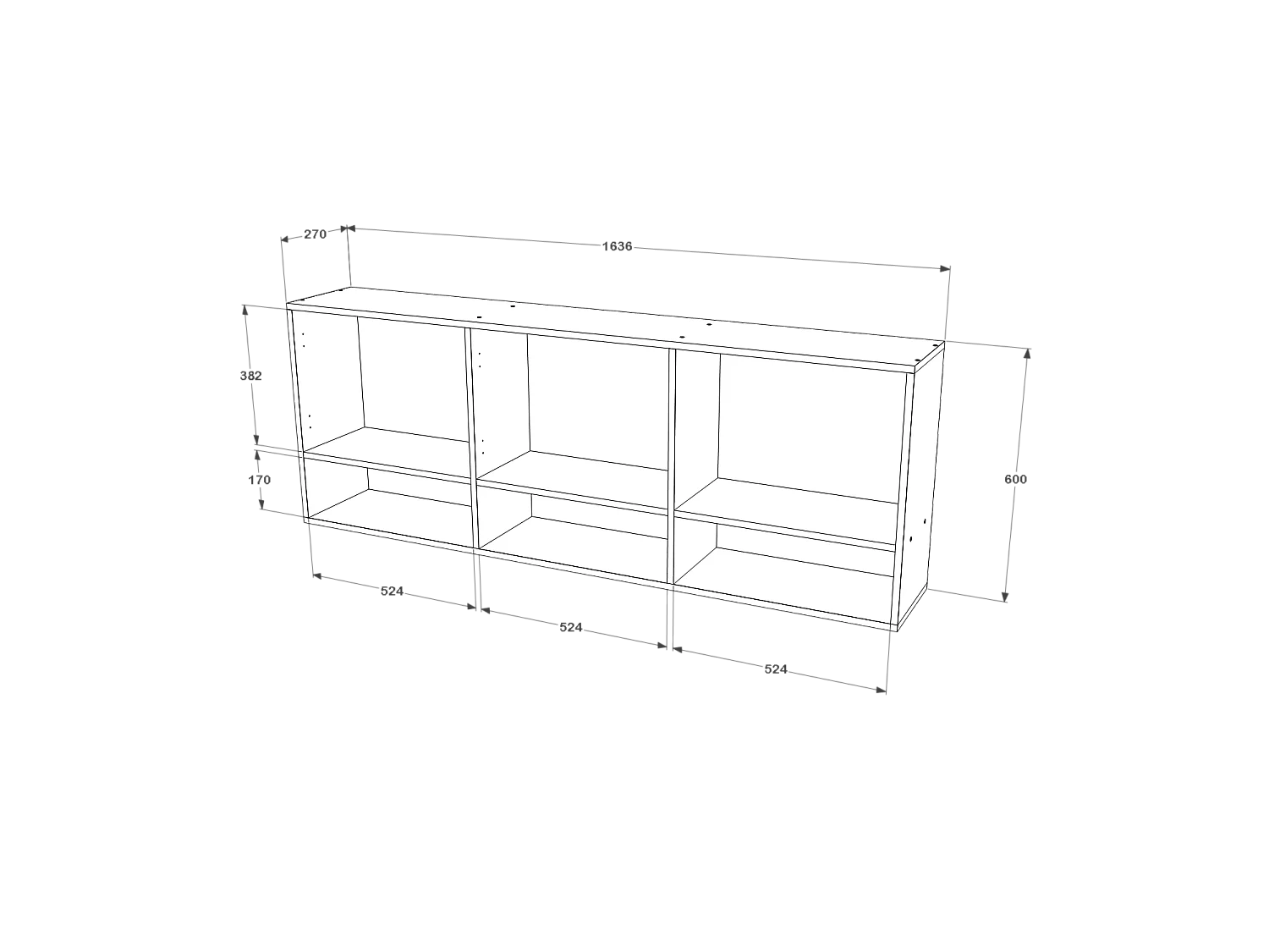 haaus Armario colgante Malmo, 3 puertas, Roble blanco/Antracita, 164 x 27 x 60 cm