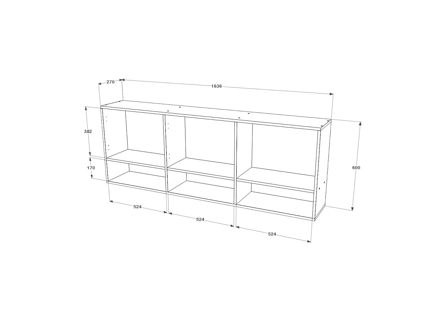 Hängeschrank Malmo, 3 Türen, Eiche Weiß/Anthrazit, 164 x 27 x 60 cm