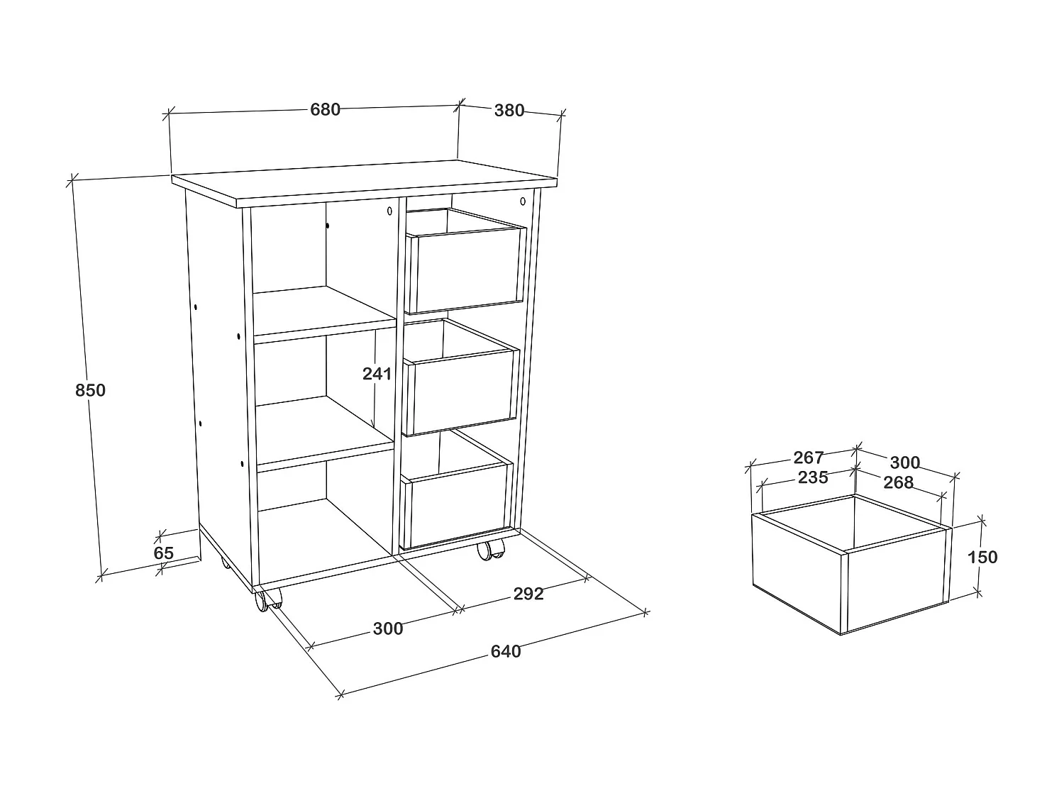 Mueble auxiliar haaus Loma, 3 cajones, 3 estantes, Roble Sonoma/Blanco, 64 x 35 x 85 cm