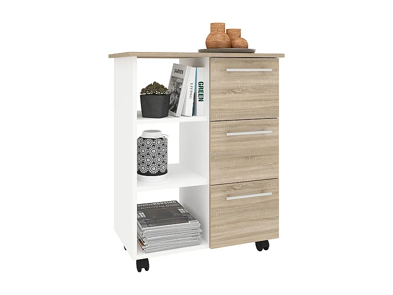 Mueble auxiliar haaus Loma, 3 cajones, 3 estantes, Roble Sonoma/Blanco, 64 x 35 x 85 cm