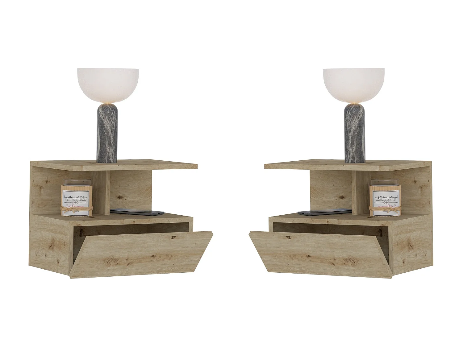 Conjunto De 2 Mesas De Cabeceira Suspensas haaus Kabi, 1 Porta, Carvalho Artisan, 45 x 30 x 34 cm