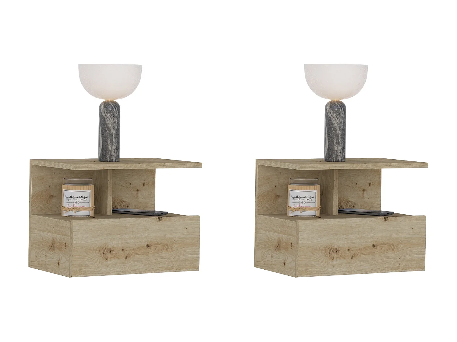 Conjunto De 2 Mesas De Cabeceira Suspensas haaus Kabi, 1 Porta, Carvalho Artisan, 45 x 30 x 34 cm