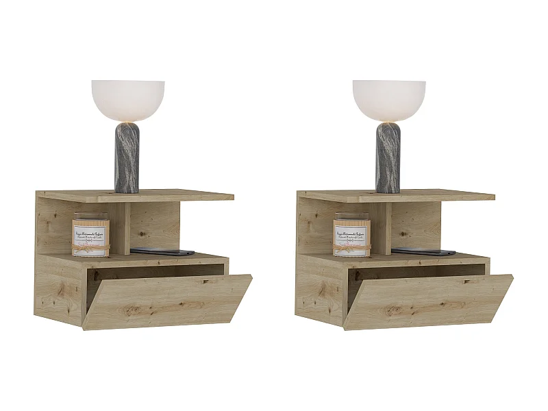 Conjunto De 2 Mesas De Cabeceira Suspensas haaus Kabi, 1 Porta, Carvalho Artisan, 45 x 30 x 34 cm