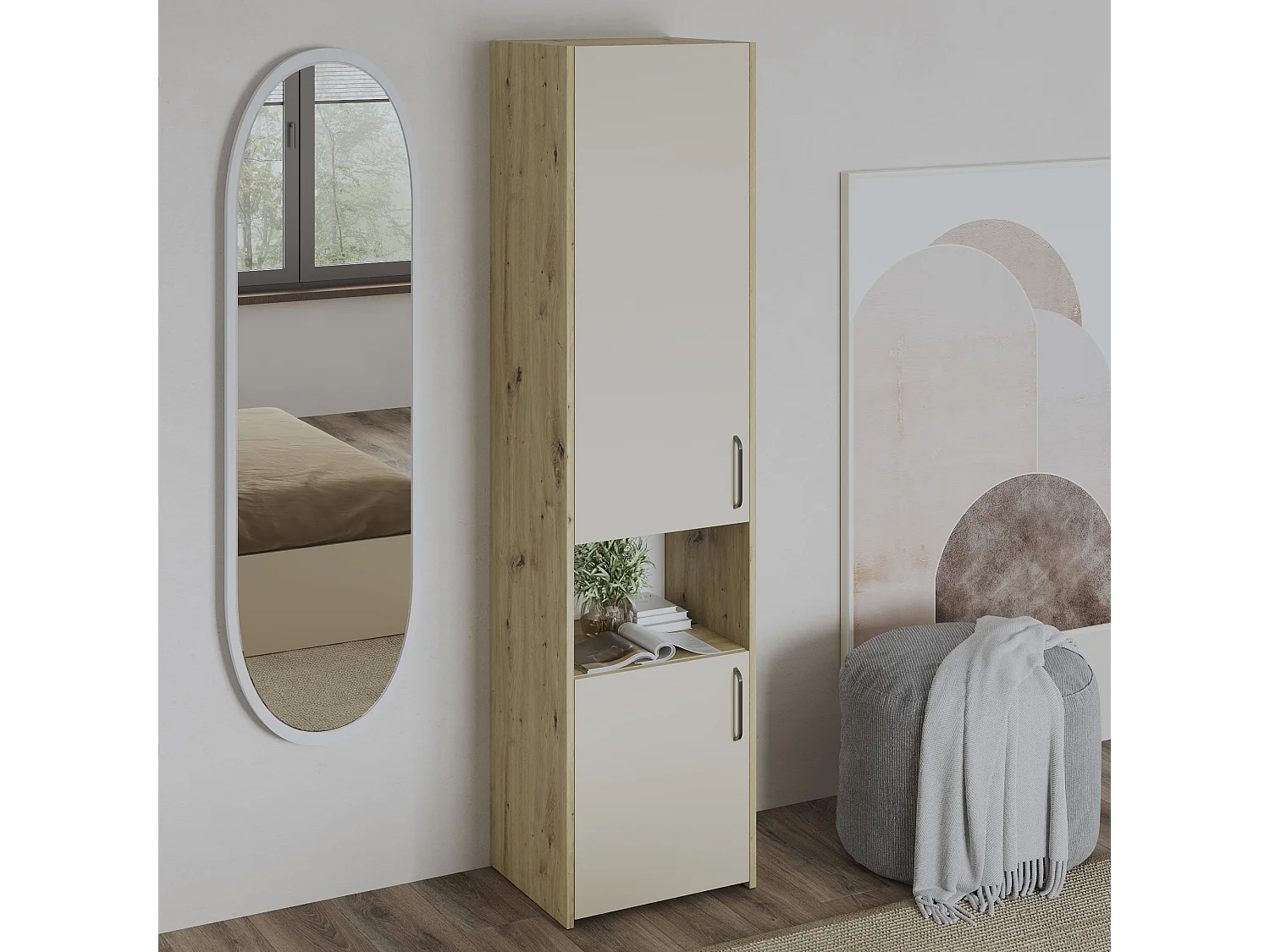 Kleiderschrank Malmo, 2 Türen, mit Stauraum, Eiche Artisan/Lehm, 50 x 42 x 200 cm