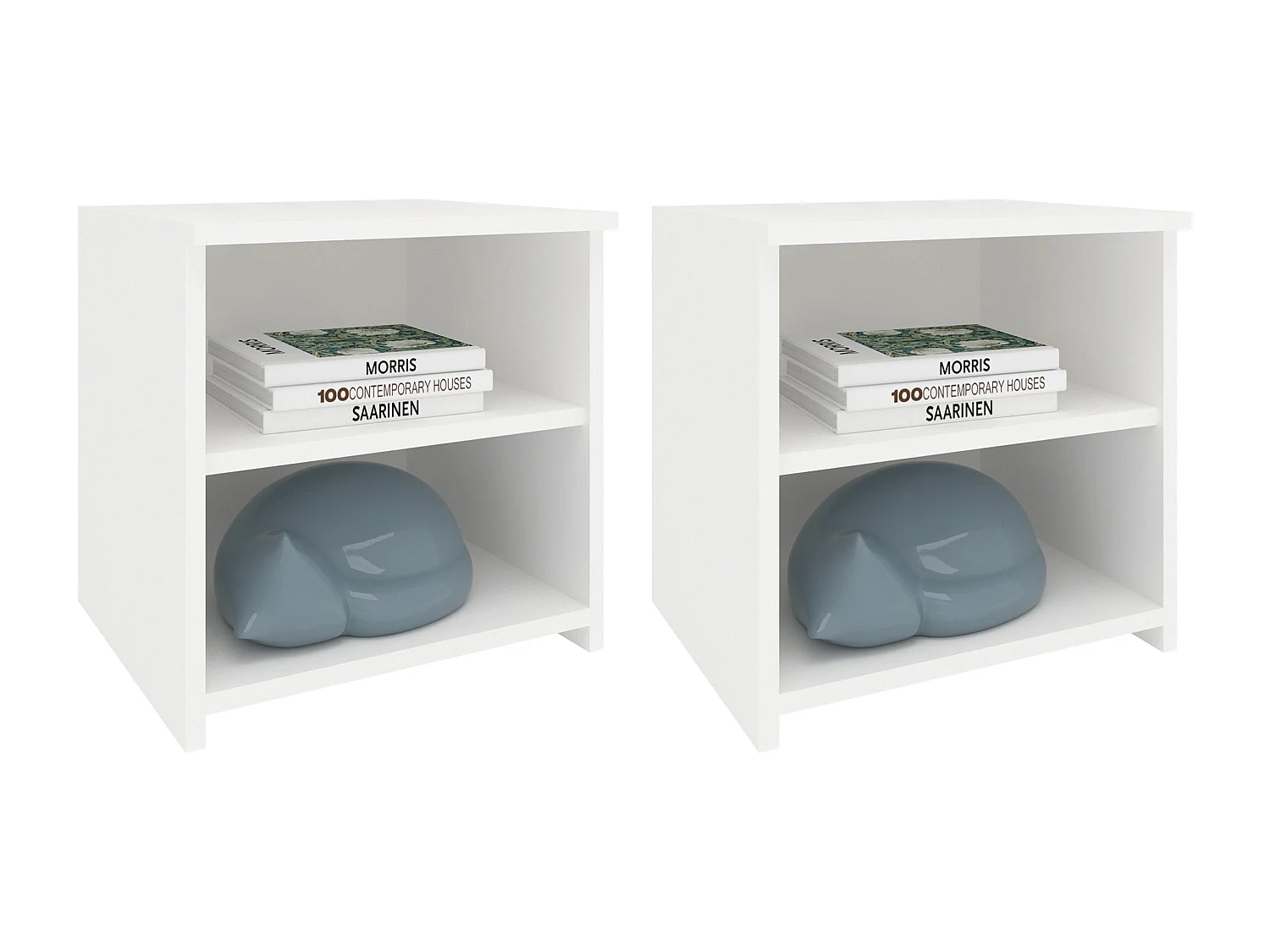 Set de 2 tables de chevet haaus Alma, 1 étagère, Blanc, 40 x 33 x 40 cm