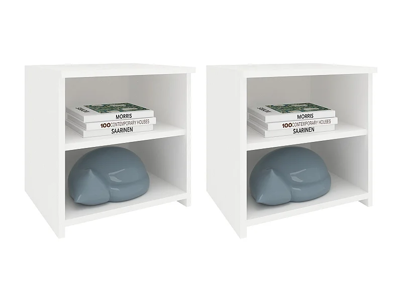 Set de 2 tables de chevet haaus Alma, 1 étagère, Blanc, 40 x 33 x 40 cm