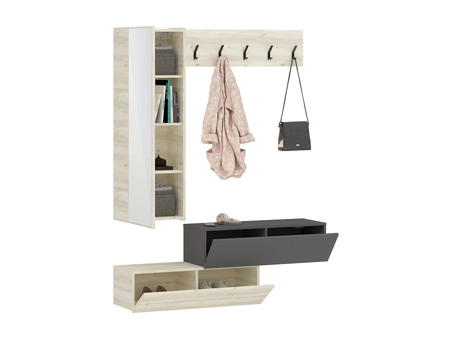 Porte-manteau haaus Diego, Chêne Blanc/Anthracite, 140 x 28 x 180 cm