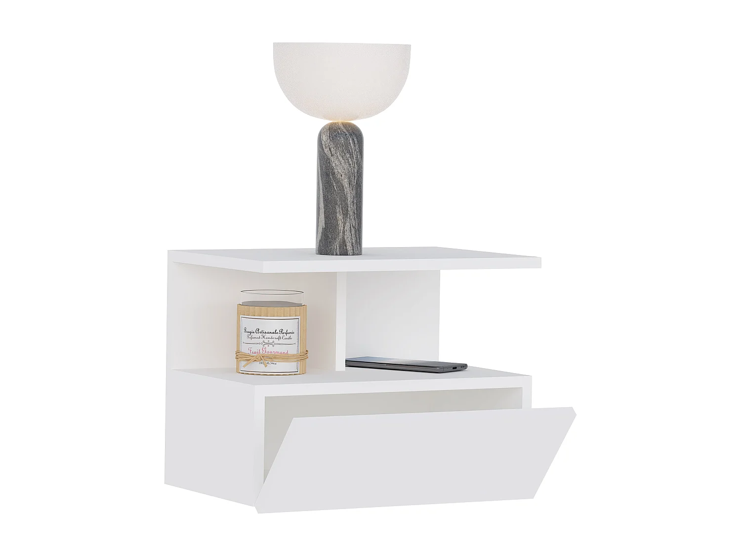 Mesa De Cabeceira Suspensa haaus Kabi, 1 Porta, Branco, 45 x 30 x 34 cm