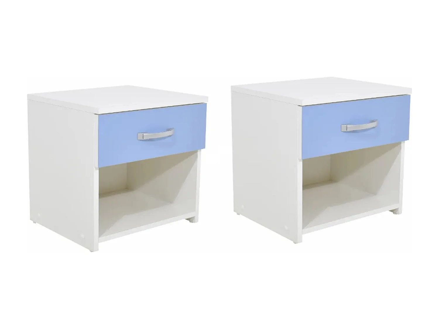 Set van 2 nachtkastjes Leco, 1 Lade, Wit/Blauw, 40 x 35 x 40 cm