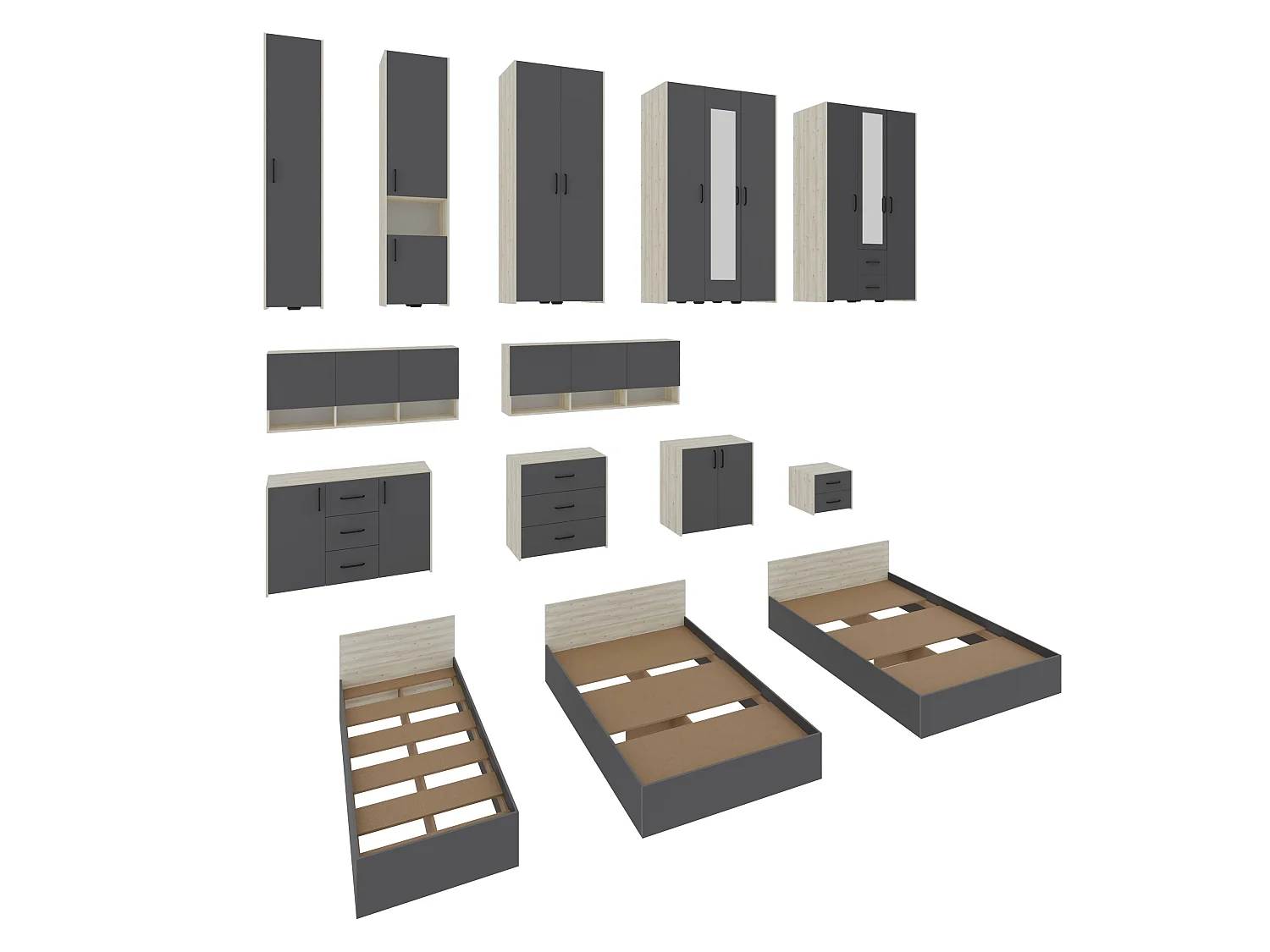 Armadio haaus Malmo, 1 anta, con ripiani, Rovere Bianco/Antracite, 42 x 52 x 200 cm