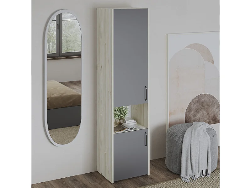 Armadio haaus Malmo, 2 ante, con spazio, Rovere Bianco/Antracite, 50 x 42 x 200 cm