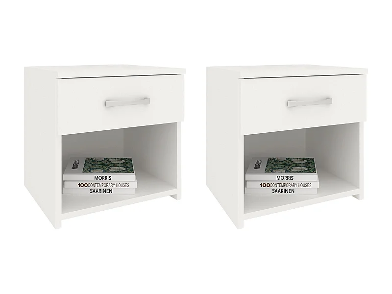 Set de 2 tables de chevet haaus Remi, 1 tiroir, Blanc, 40 x 35 x 40 cm