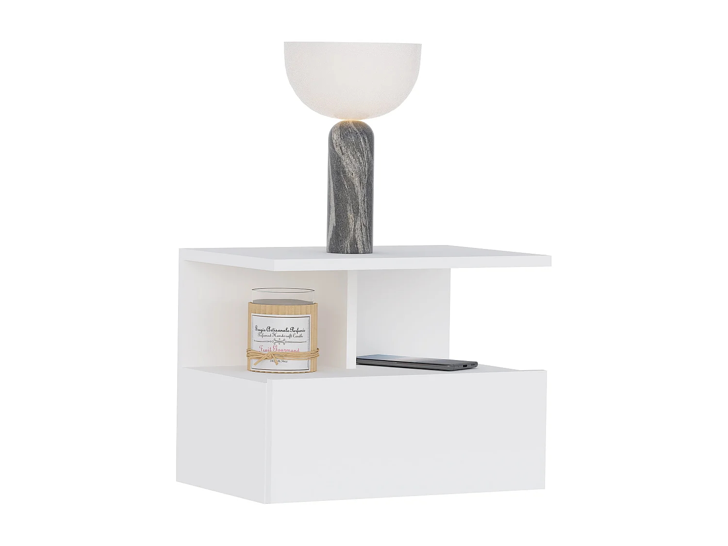 Conjunto De 2 Mesas De Cabeceira Suspensas haaus Kabi, 1 Porta, Branco, 45 x 30 x 34 cm