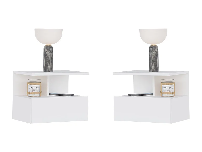 Conjunto De 2 Mesas De Cabeceira Suspensas haaus Kabi, 1 Porta, Branco, 45 x 30 x 34 cm