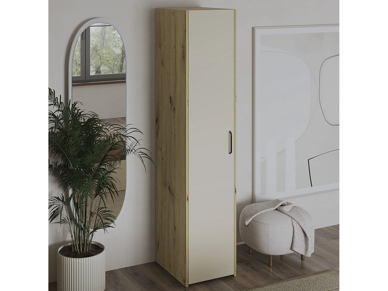 Kleiderschrank Malmo, 1 Tür, mit Regalböden, Eiche Artisan/Lehm, 42 x 52 x 200 cm