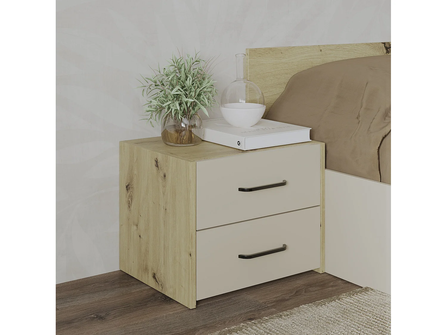 Set de 2 tables de chevet haaus Malmo, 2 tiroirs, Chêne Artisan/Argile, 50 x 40 x 40 cm