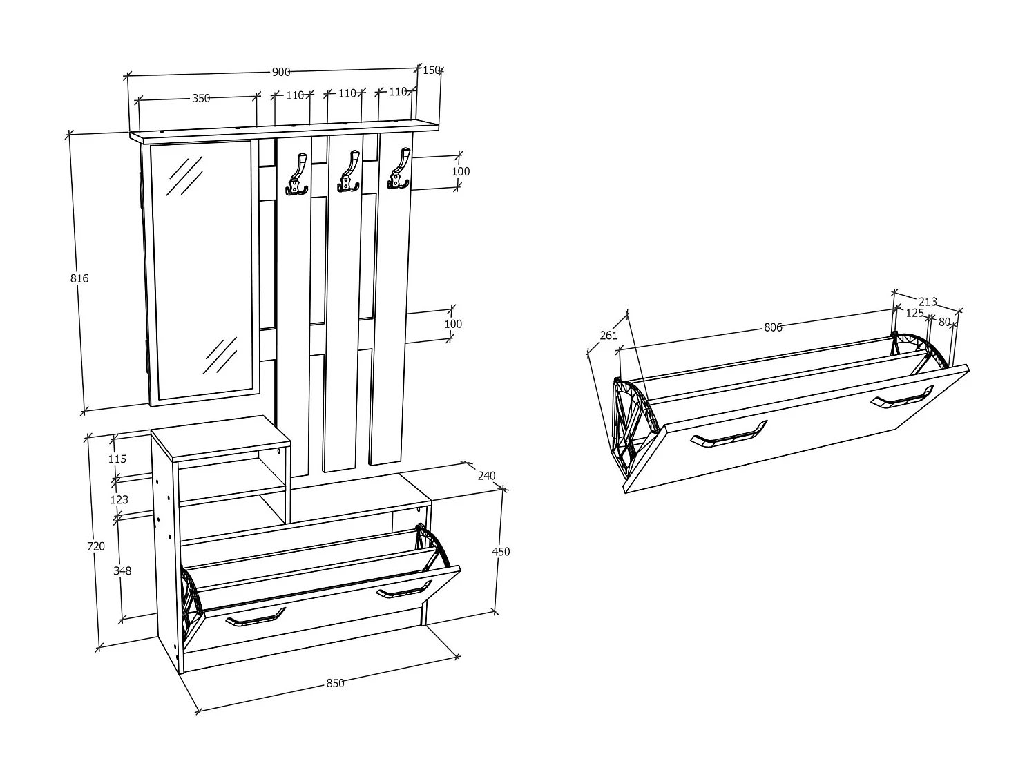 Porte-manteau Lyon, Chêne Artisan, L 85 x l 24 x H 180 cm