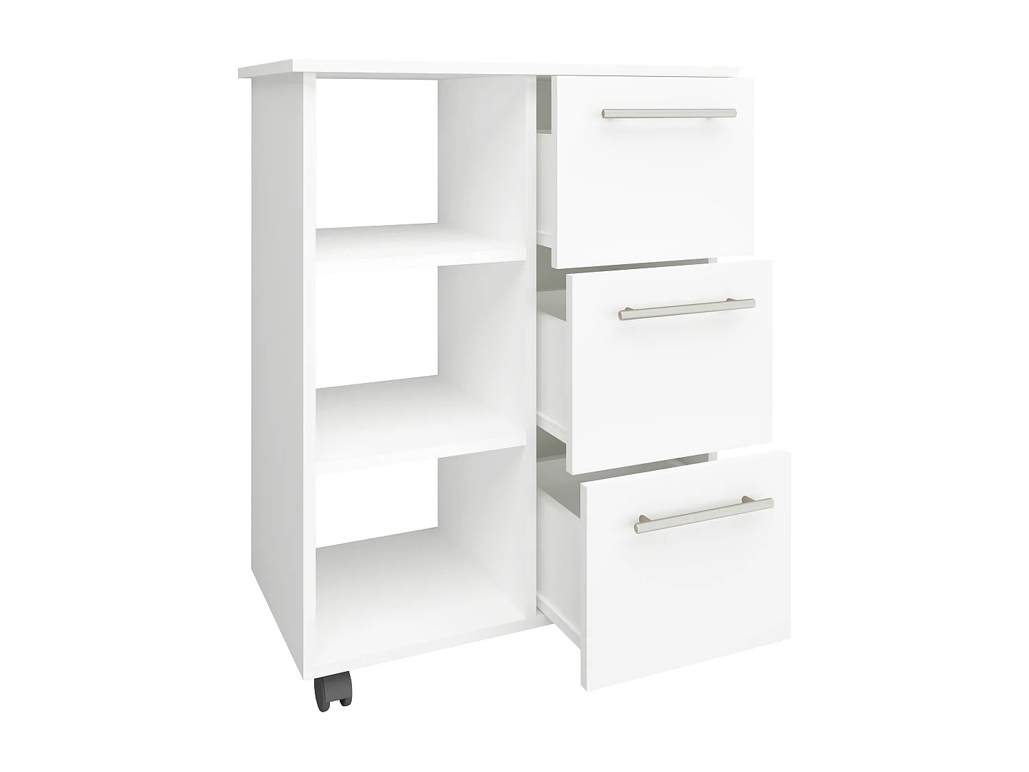 Mobile contenitore Loma, 3 cassetti, 3 ripiani, Bianco, 64 x 35 x 85 cm