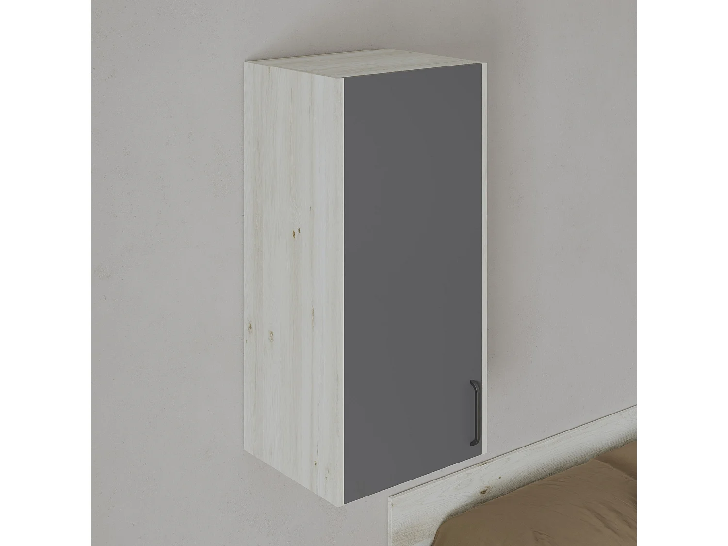Wandkast Malmo, 1 Deur, Wit eiken/Antraciet, 50 x 42 x 104 cm