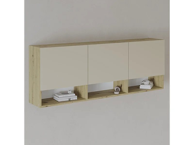 haaus Armário suspenso Malmo, 3 portas, Carvalho/argila trabalhado à mão, 164 x 27 x 60 cm