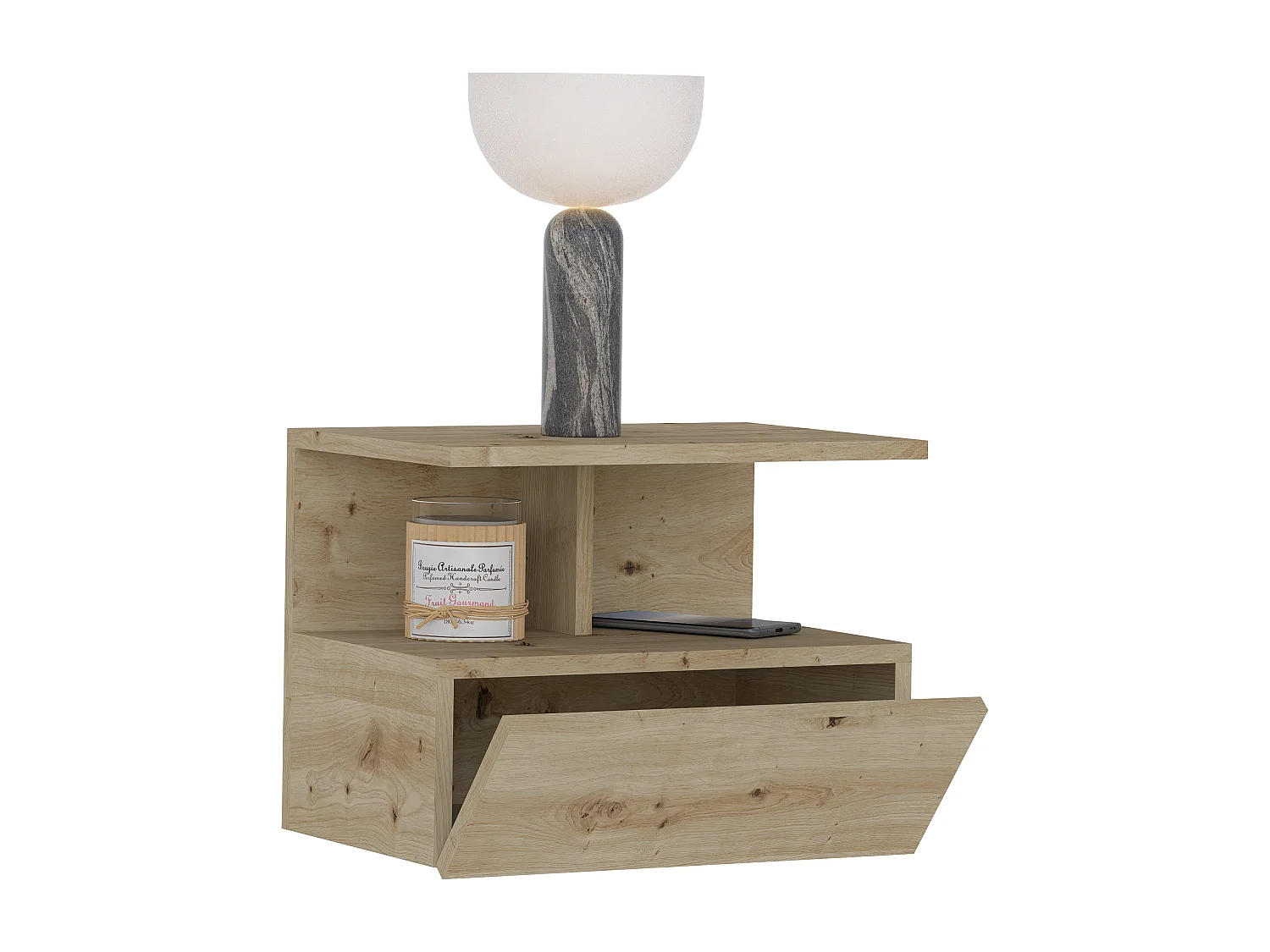 Mesita De Noche Suspendida haaus Kabi, 1 Puerta, Roble Artisan, 45 x 30 x 34 cm