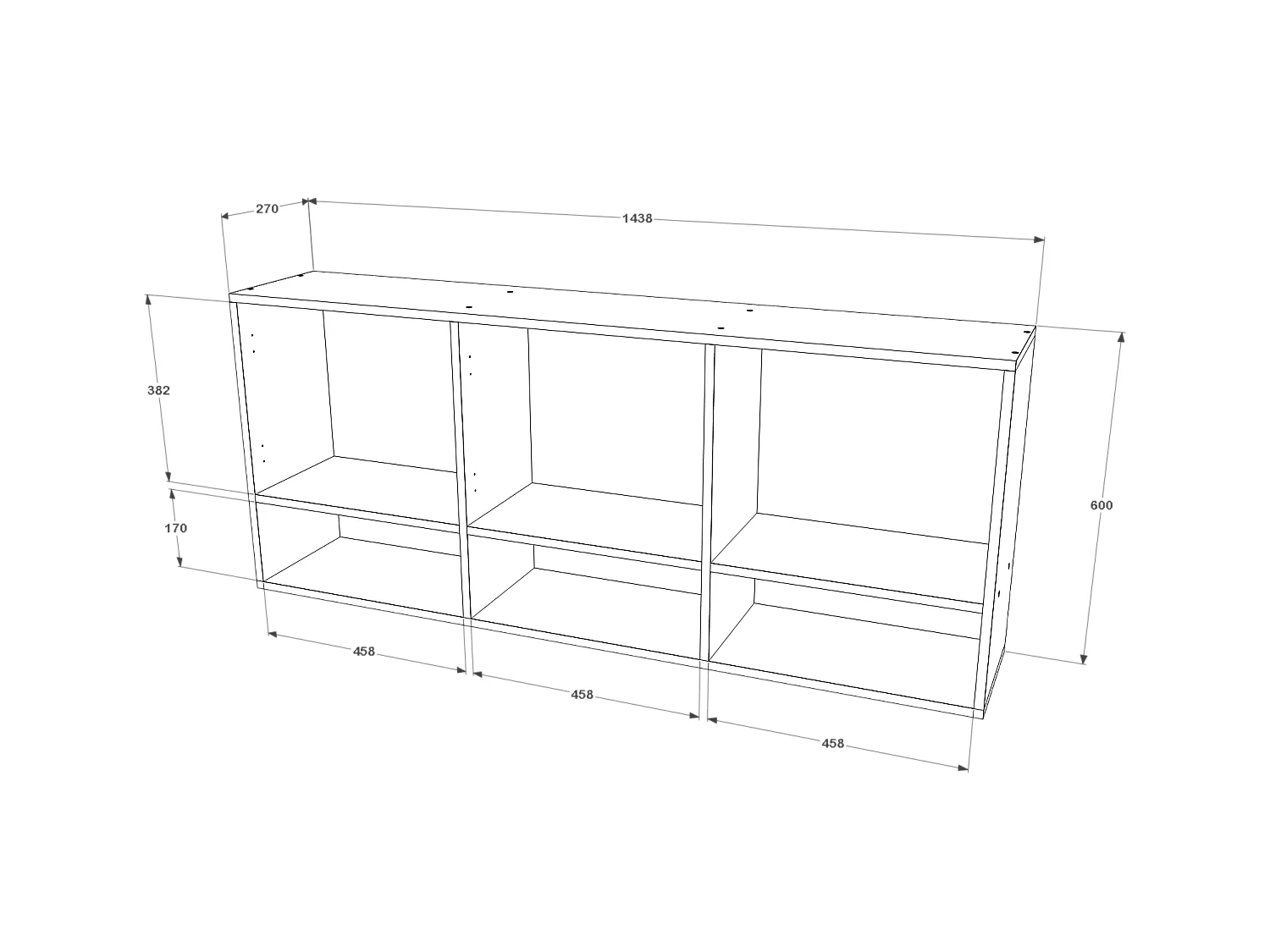 haaus Malmo armadio sospeso, 3 ante, Rovere bianco/Antracite, 144 x 27 x 60 cm