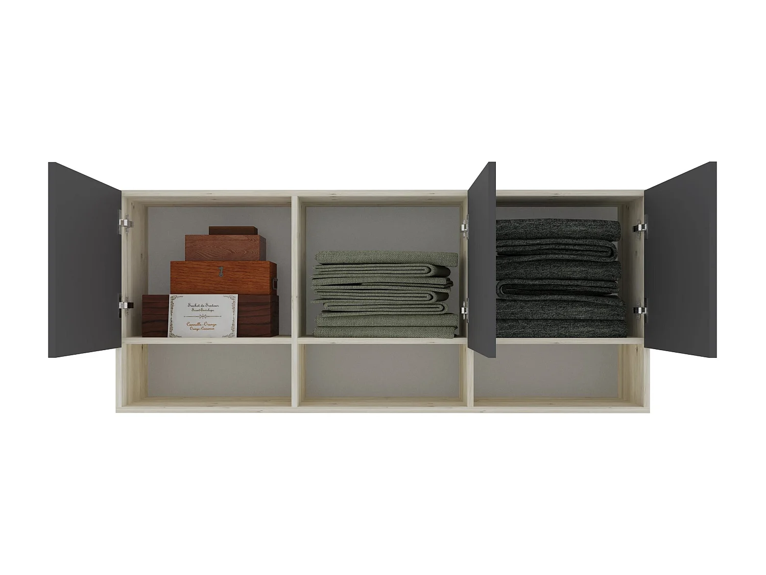 Hängeschrank Malmo, 3 Türen, Eiche Weiß/Anthrazit, 144 x 27 x 60 cm