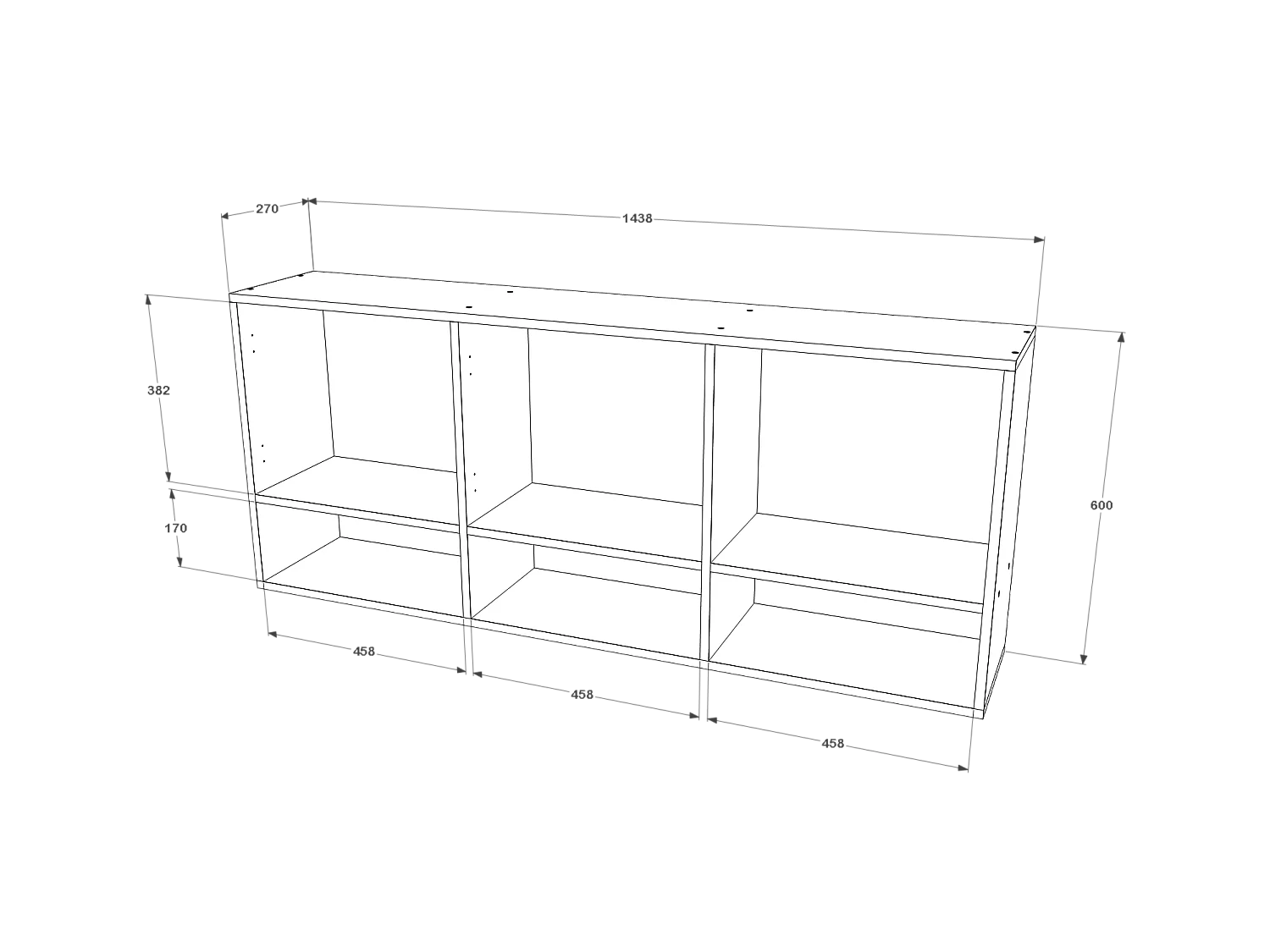 haaus Malmo armario colgante, 3 puertas, Roble blanco/Antracita, 144 x 27 x 60 cm