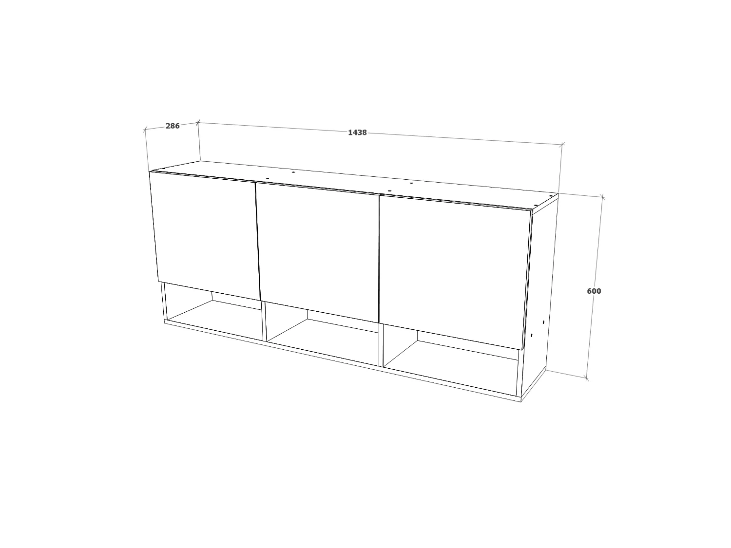 Hängeschrank Malmo, 3 Türen, Eiche Weiß/Anthrazit, 144 x 27 x 60 cm