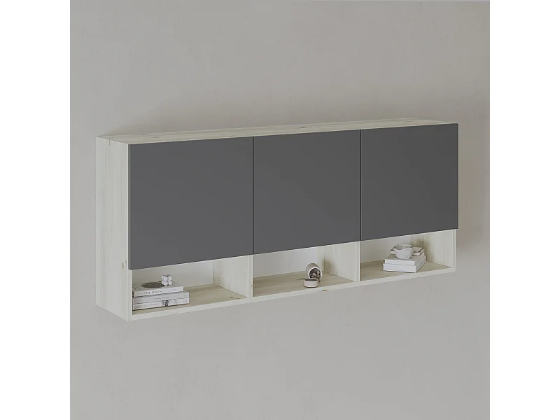 haaus Malmo armadio sospeso, 3 ante, Rovere bianco/Antracite, 144 x 27 x 60 cm
