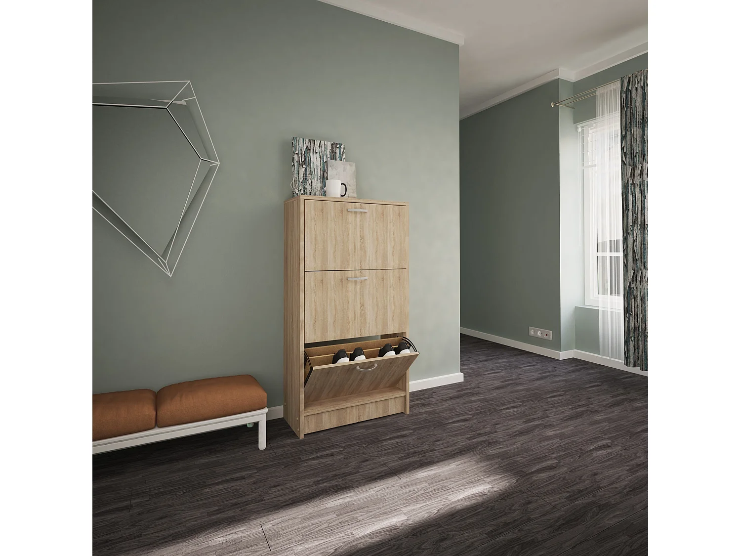 Meuble à chaussures Rin, 3 portes, Chêne Sonoma, 63 x 30 x 120 cm