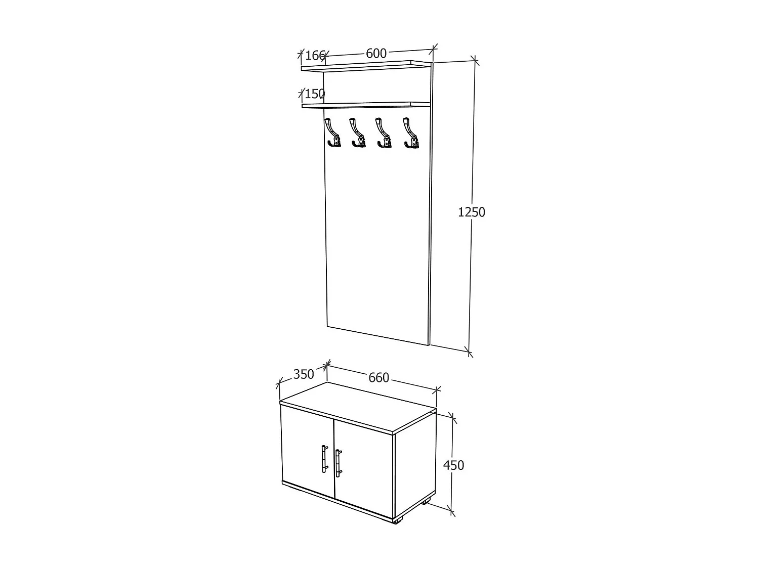 Perchero Como, Antracita/Blanco, L 66 cm