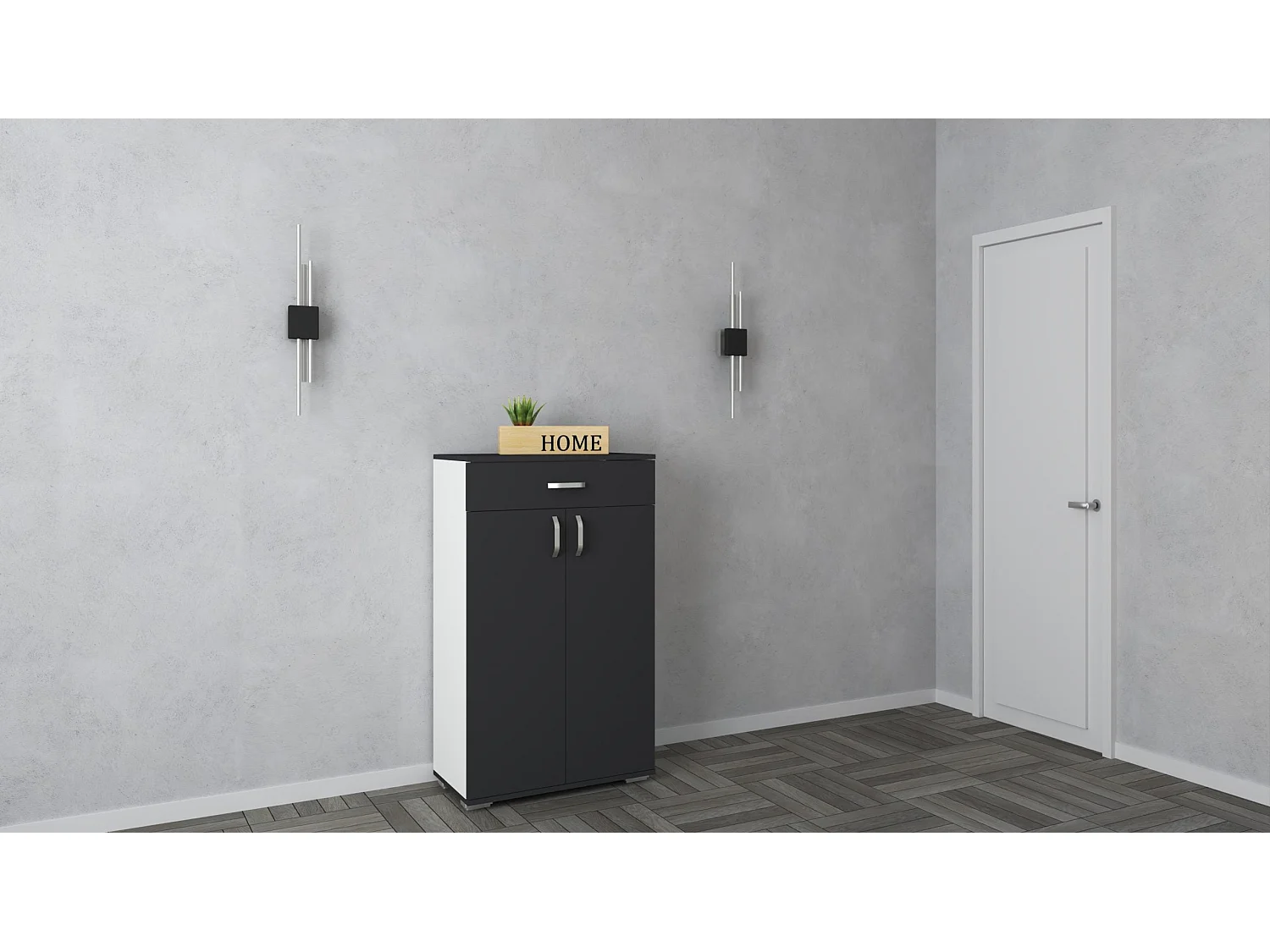 Meuble à chaussures Como, 1 tiroir, 2 portes, Antracite/Blanc, L 66 x l 35 x H 110 cm