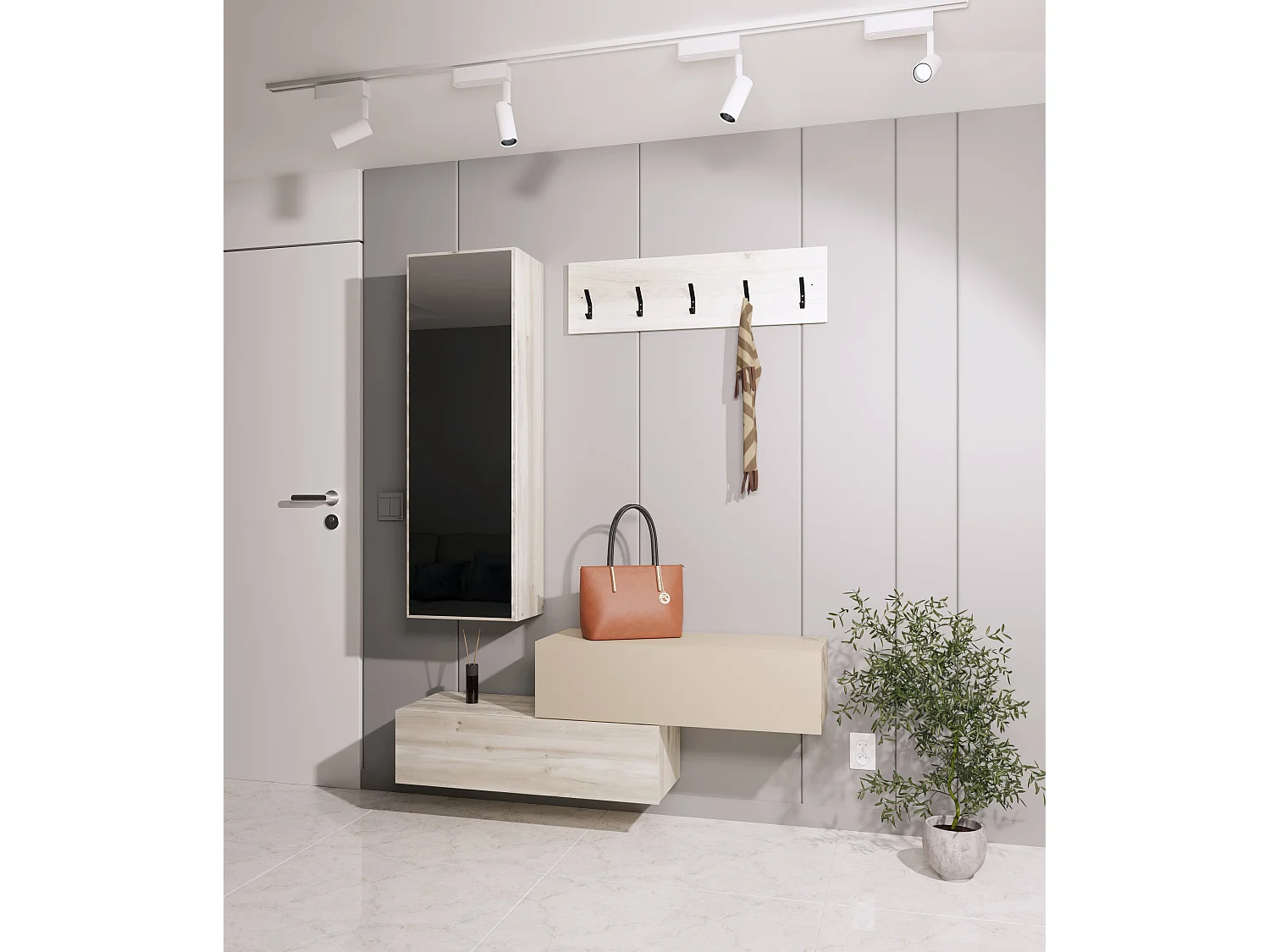 Porte-manteau haaus Diego, Chêne Blanc/Crème Satinée, 140 x 28 x 180 cm