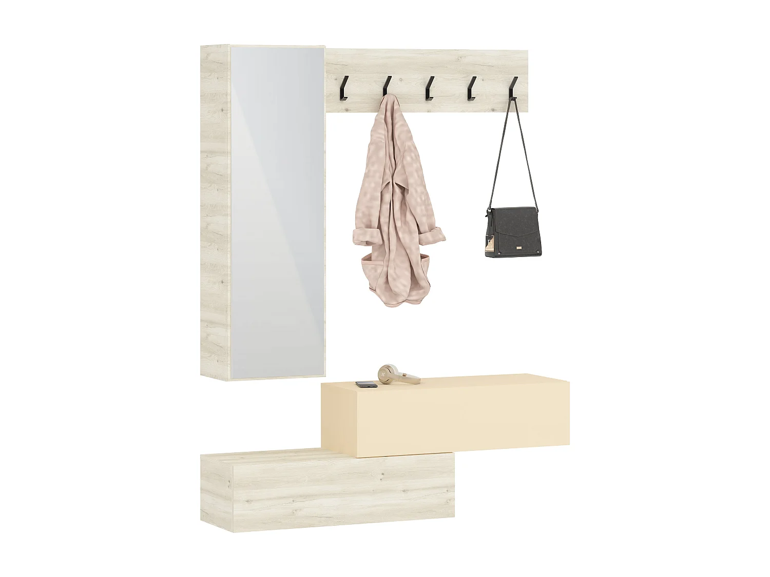 Porte-manteau haaus Diego, Chêne Blanc/Crème Satinée, 140 x 28 x 180 cm