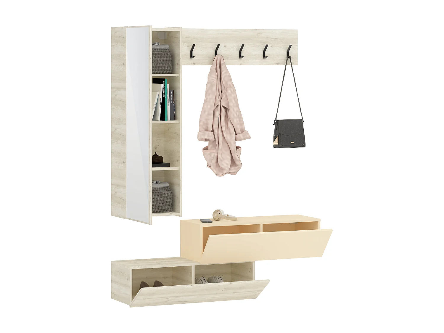 Porte-manteau haaus Diego, Chêne Blanc/Crème Satinée, 140 x 28 x 180 cm