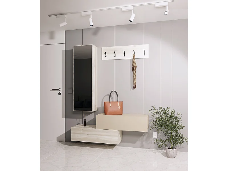 Porte-manteau haaus Diego, Chêne Blanc/Crème Satinée, 140 x 28 x 180 cm