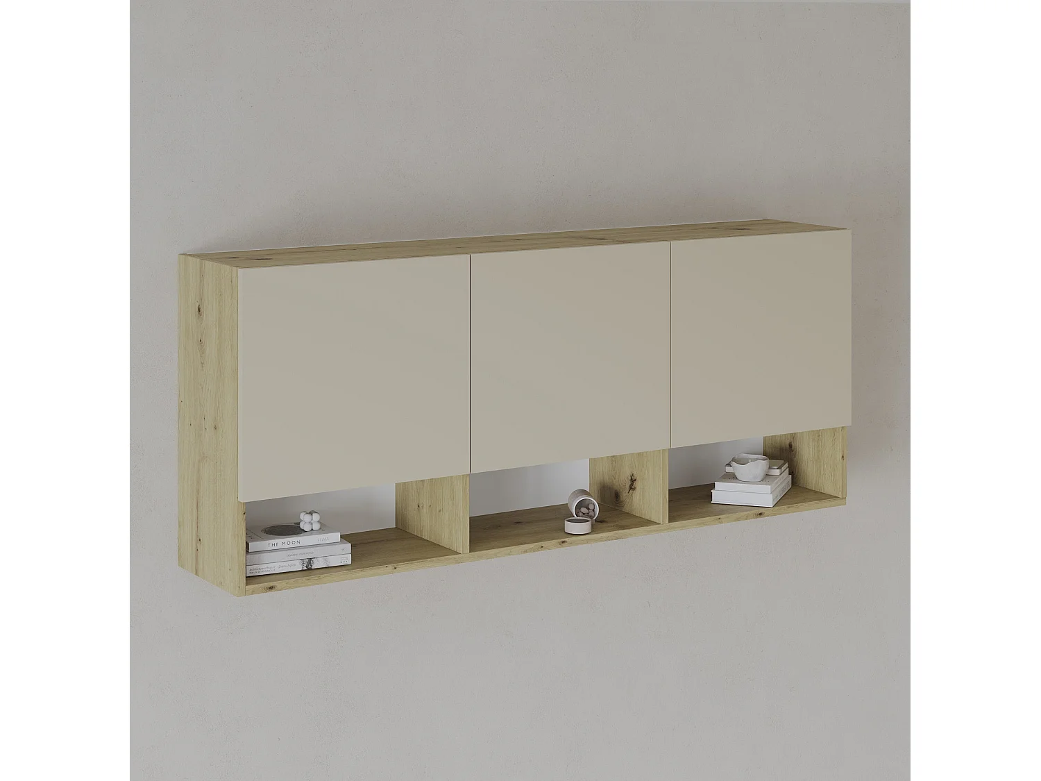 Hängeschrank Malmo, 3 Türen, Eiche Artisan/Lehm, 144 x 27 x 60 cm