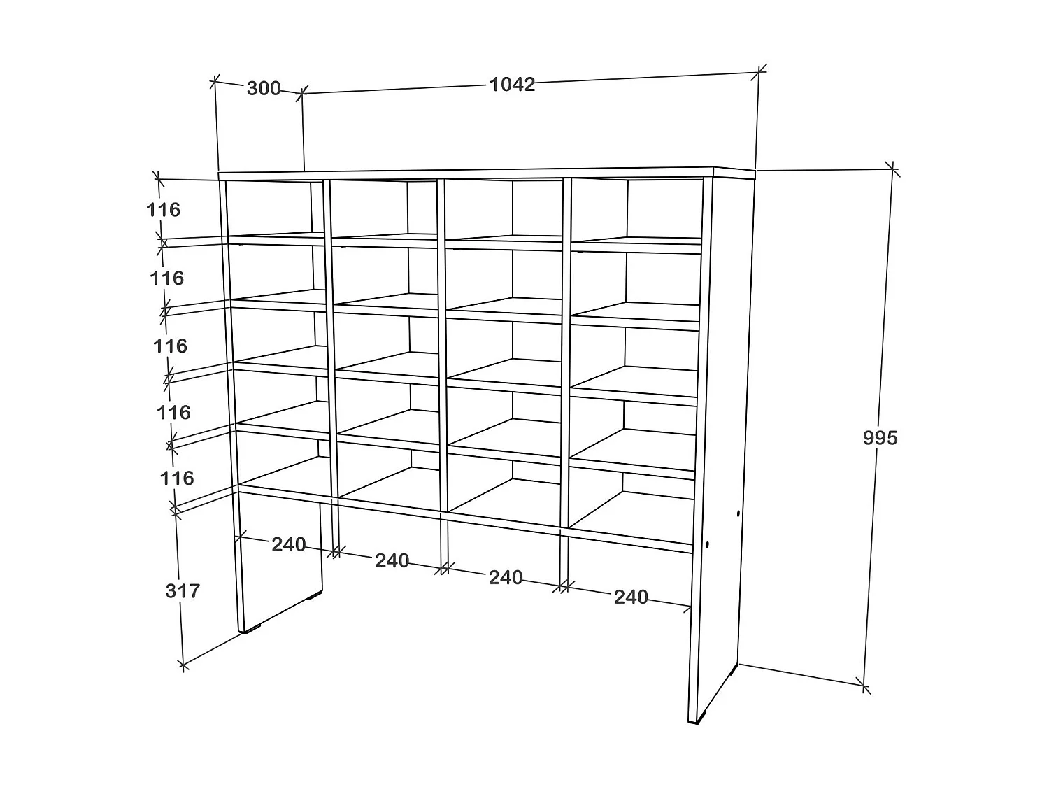 Scarpiera haaus Tisso, 20 Ripiani, Bianco, 104 x 30 x 100 cm