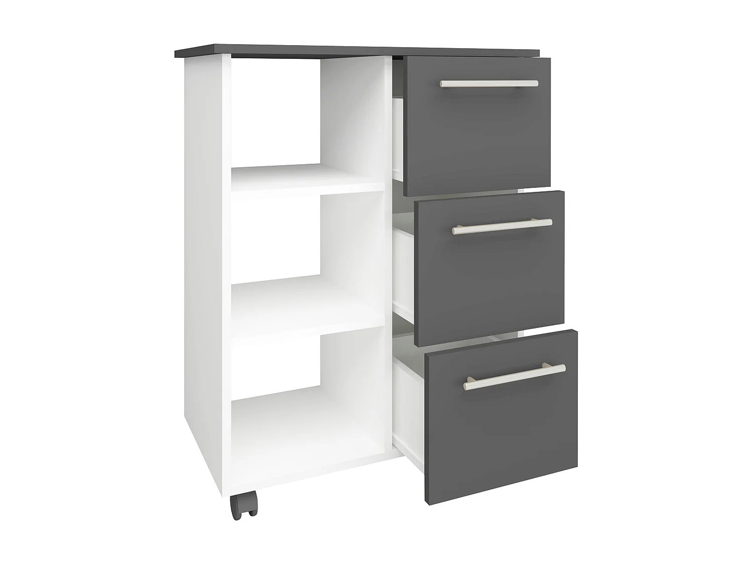 Mueble auxiliar haaus Loma, 3 cajones, 3 estantes, Antracita/Blanco, 64 x 35 x 85 cm