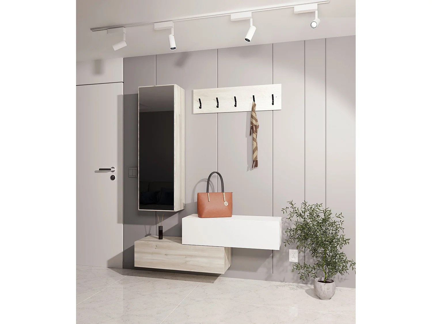 Porte-manteau haaus Diego, Chêne Blanc/Blanc, 140 x 28 x 180 cm