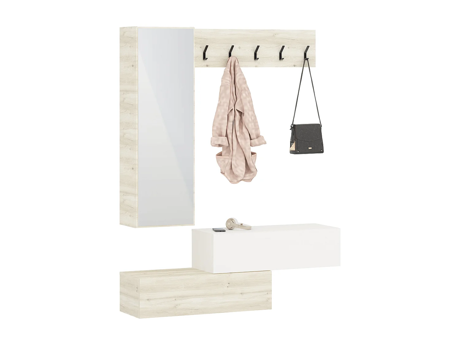 Porte-manteau haaus Diego, Chêne Blanc/Blanc, 140 x 28 x 180 cm