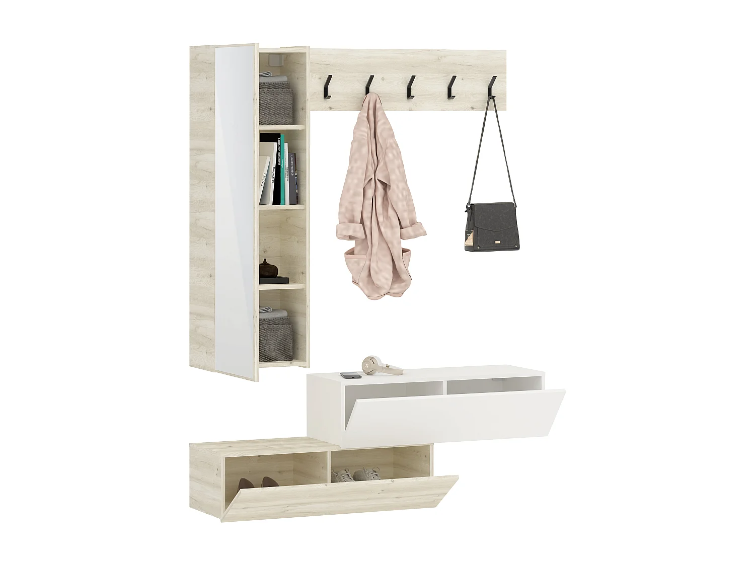 Cabideiro haaus Diego, Carvalho Branco/Branco, 140 x 28 x 180 cm