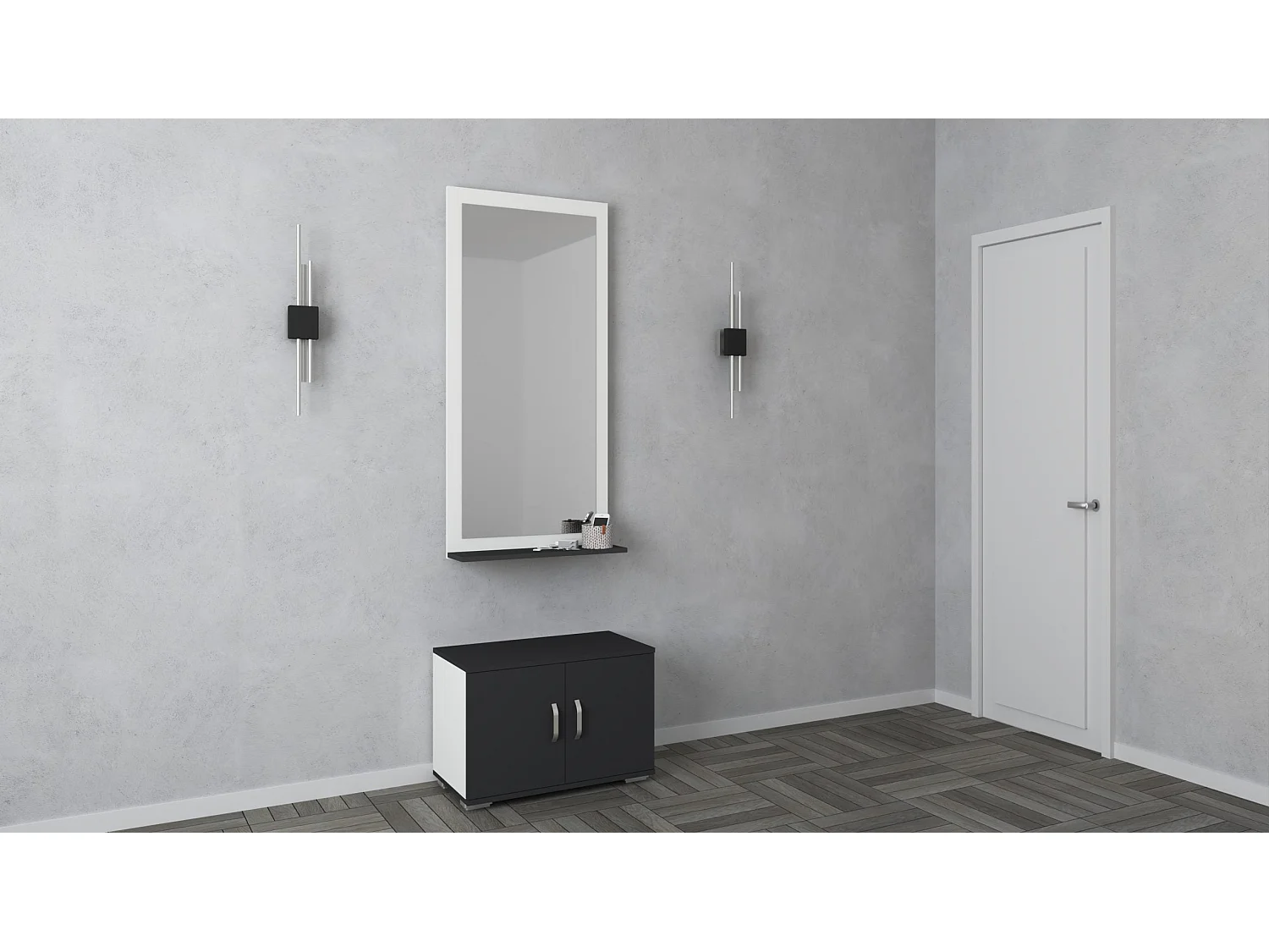 Meuble à chaussures avec miroir Como, Anthracite/Blanc, L 66 cm