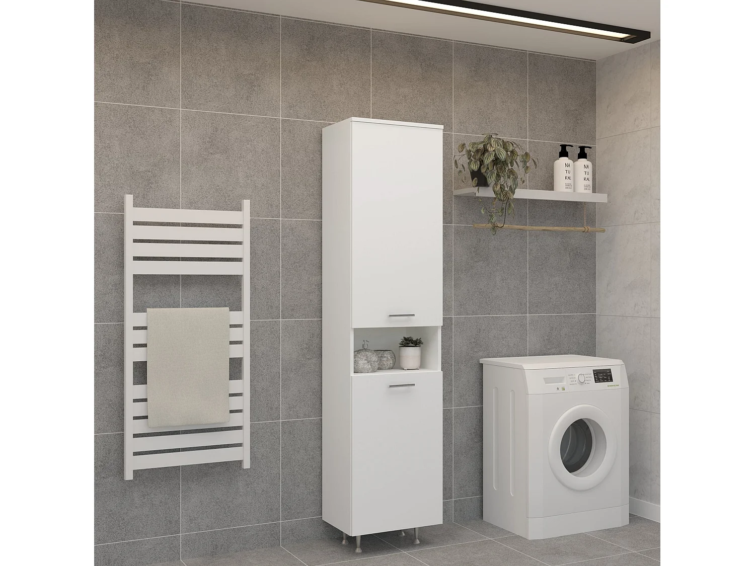 Badkamerkast Dax, wasmand, wit, 45 x 32 x 188 cm