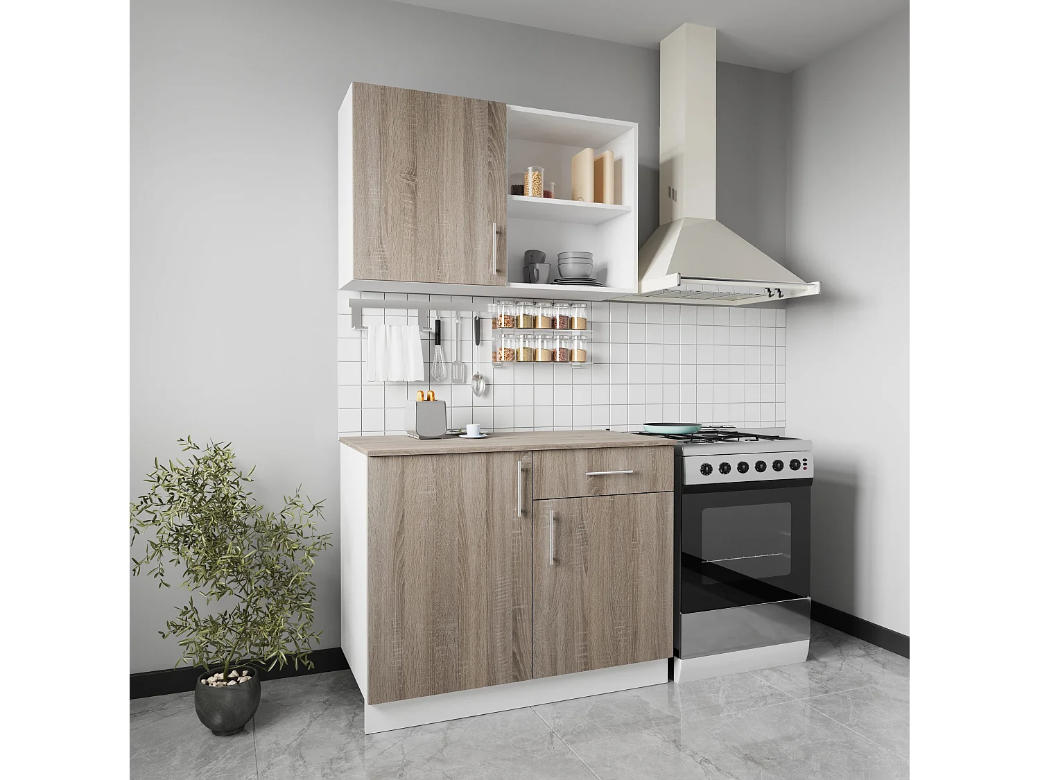 Cozinha Liz haaus, Carvalho Sonoma Escuro/Branco, L 100 cm