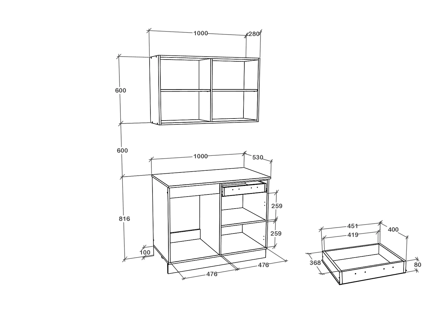 Cozinha Liz haaus, Carvalho Sonoma Escuro/Branco, L 100 cm