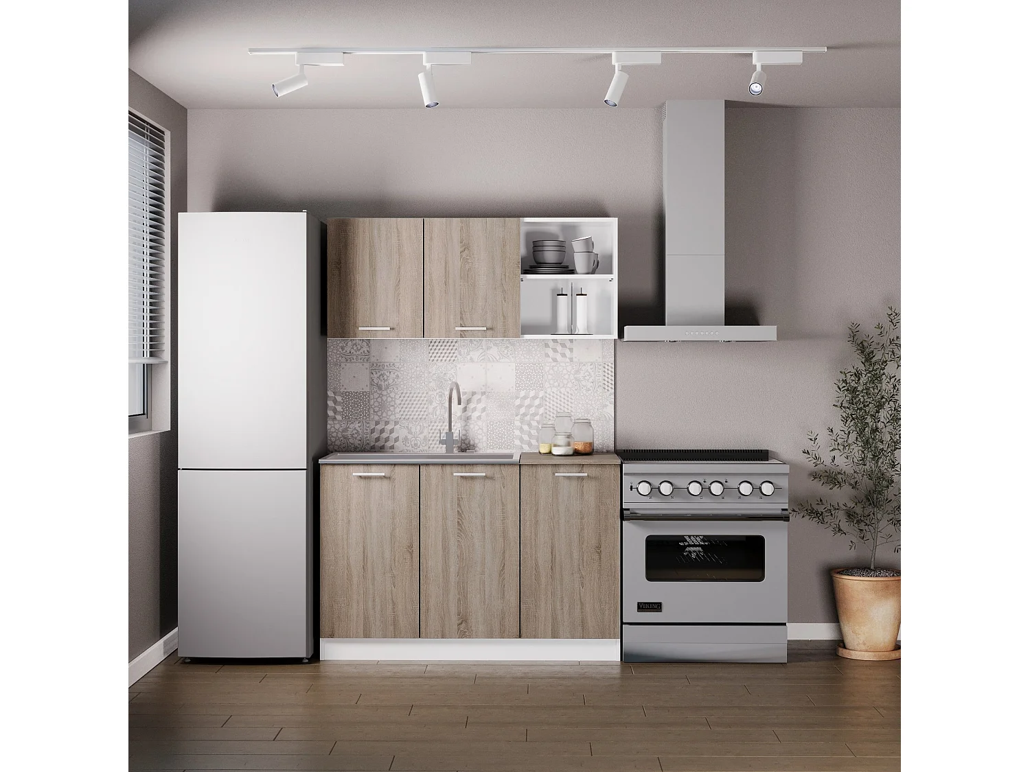 Ensemble De Cuisine haaus Ara, Chêne Sonoma Foncé/Blanc, L 120 cm