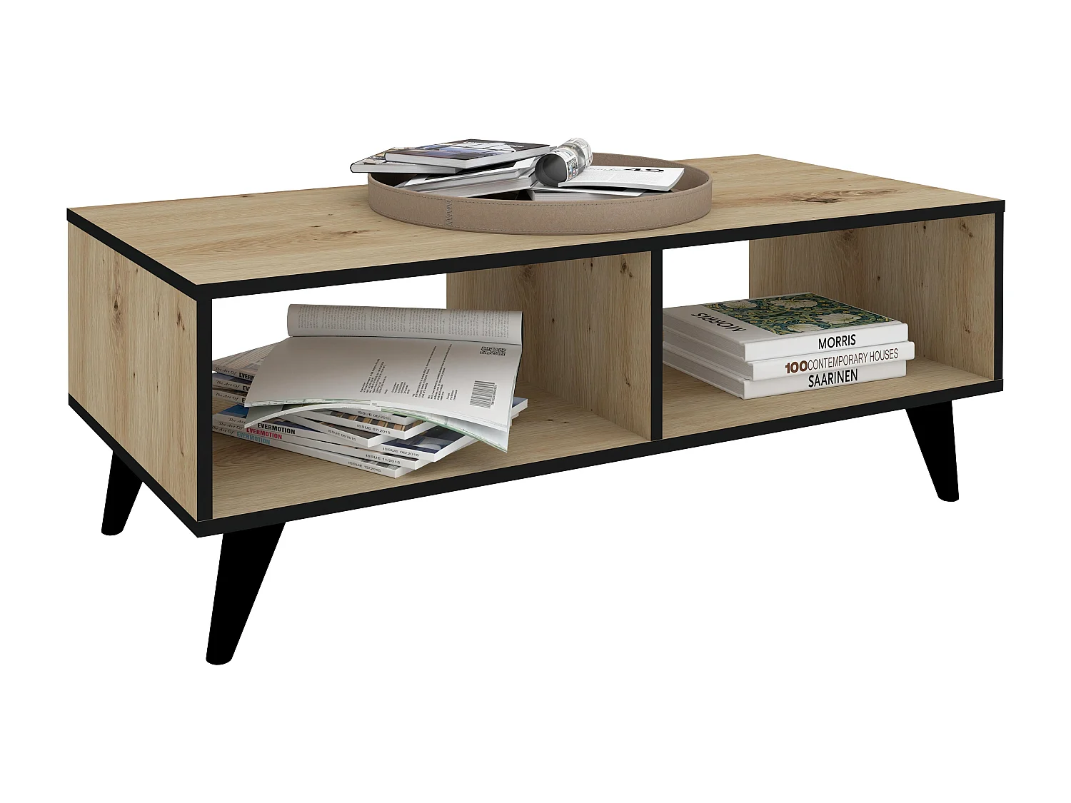 Table basse haaus Melo, Chêne artisan/Noir, 110 x 50 x 40 cm