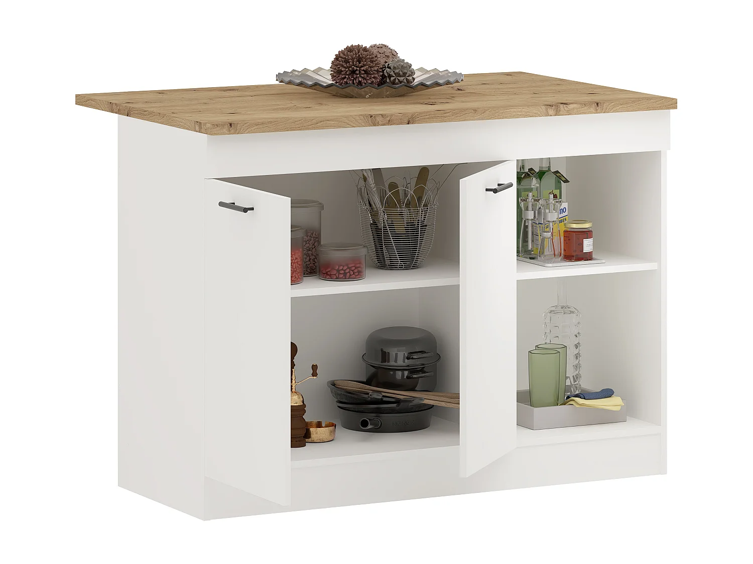 Îlot Central De Cuisine haaus Vigra, Chêne Artisan/Blanc, 122 x 76 x 90 cm